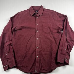 Untuckit Flannel Button Down Shirt Mens Medium Burgundy Red Bonvino Slim Fit